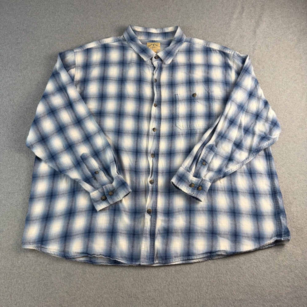 Blue Mountain Mens 3XL Blue White Plaid Flannel Button Down Shirt Cotton F2020